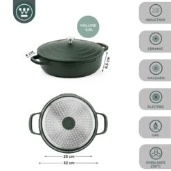 Westinghouse Hapjespan Performance - Gracious Green - ø 32 Cm / 5.8 Liter - Standaard Anti-aanbaklaag -Le Creuset Winkel WCCC0095L32SG 3
